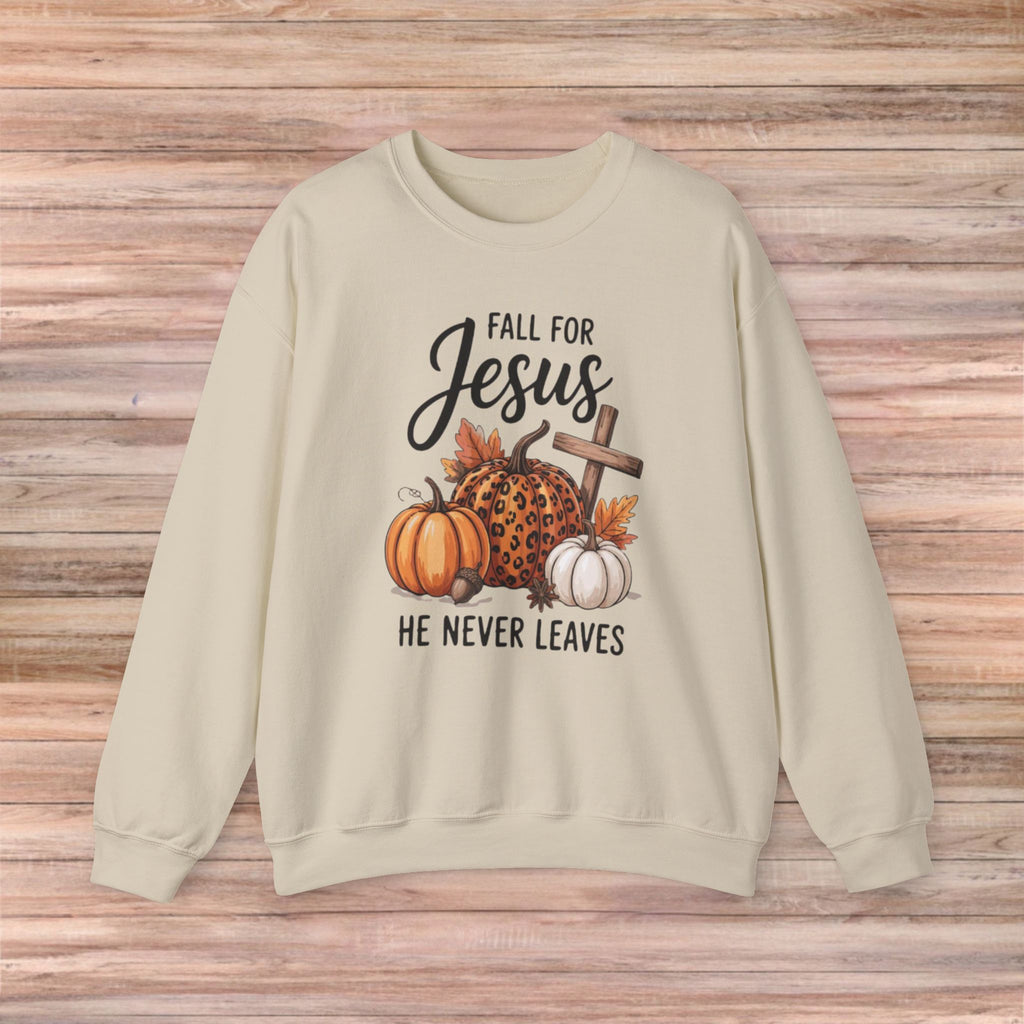 Fall For Jesus He Never Leaves Sweater