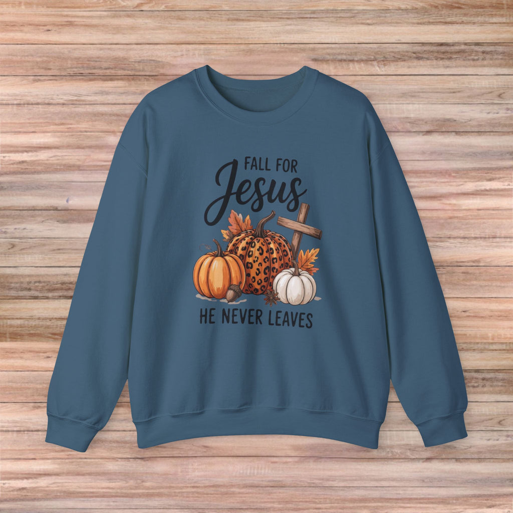 Fall For Jesus He Never Leaves Sweater
