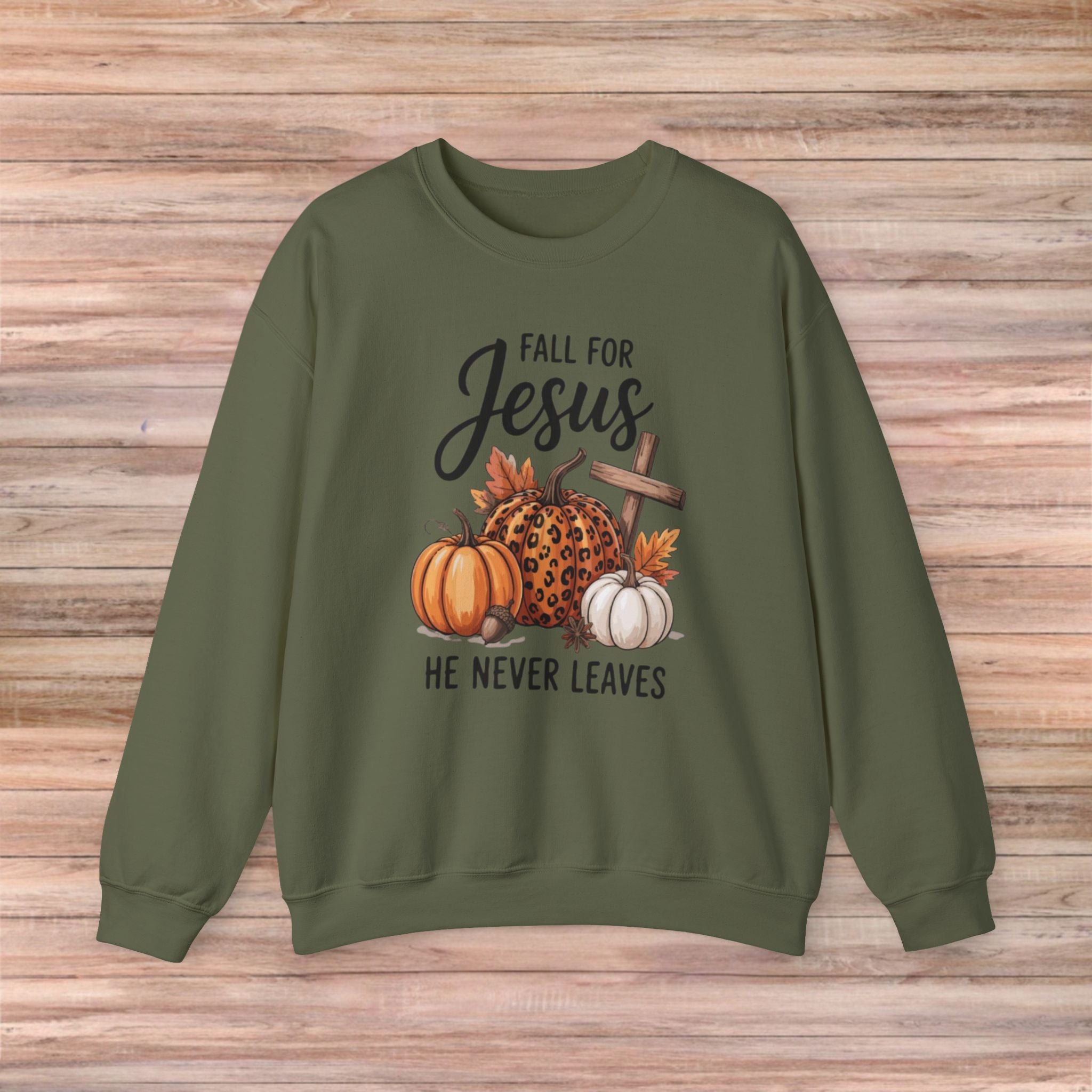 Fall For Jesus He Never Leaves Sweater