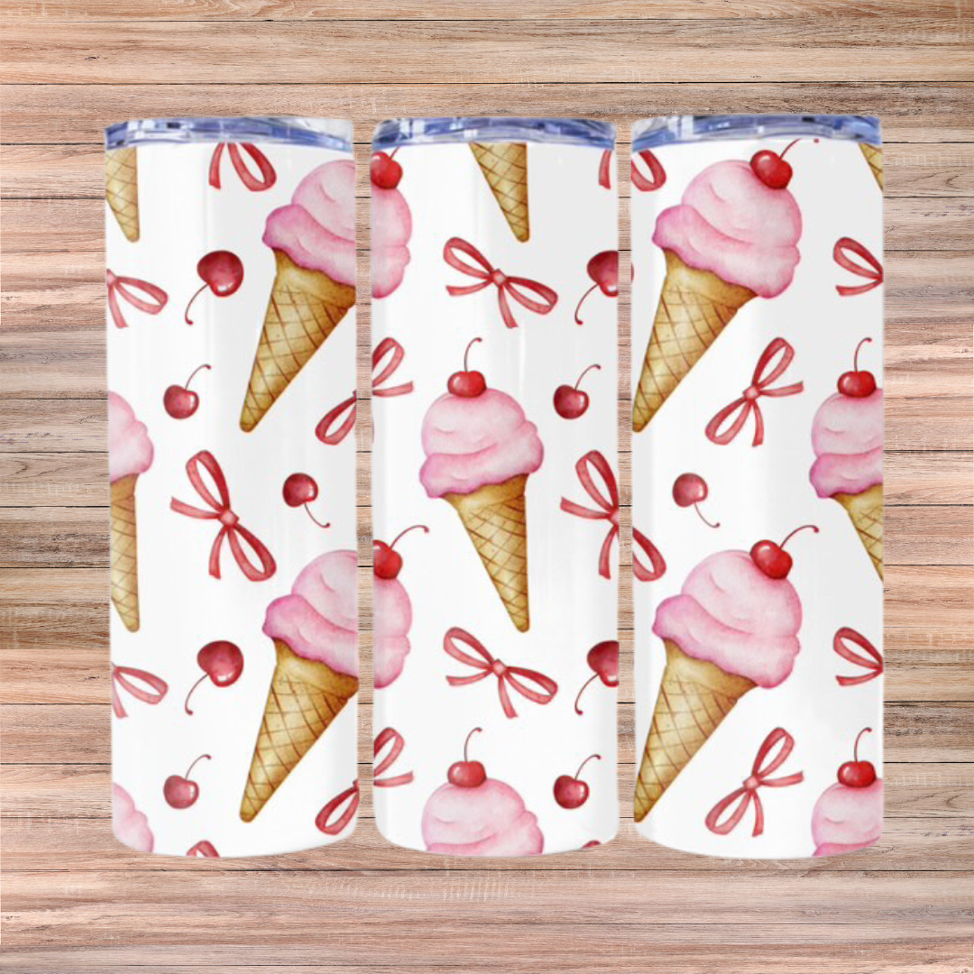 Cherry Ice Cream Wrap with Bow Tumbler